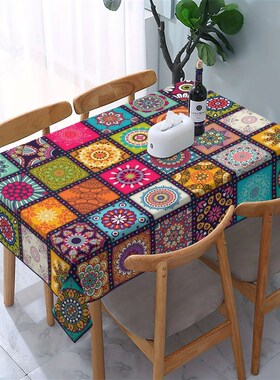 Rectangle Polyster Tablecloth Mandala Bohemian Circular Colo