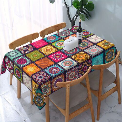 Rectangle Polyster Tablecloth Mandala Bohemian Circular Colo