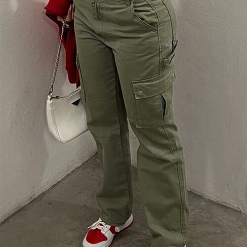 Straight Leg Cargo Pants Women High Waist Casual Baggy Pants