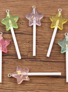 10Pcs 21*59MM 6 Color Bling Glitter Star Lollipop Resin Char