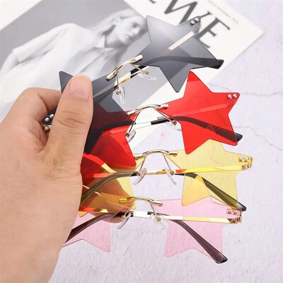 Rimless Star Shape Sunglasses rendy Sun Glasses for Women &