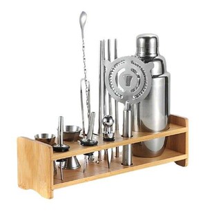 Cocktail Bartending Set Wooden Stand Bartender Kits Stand
