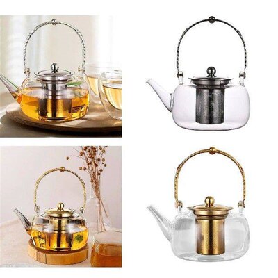 Glass Teapot Stovetop Clear Kung Fu Tea with Strainer for