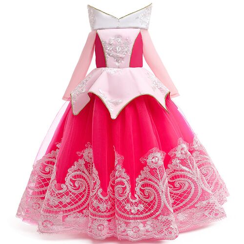 Girls Sleeping Beauty Aurora Princess Dress Long Sleeves Off