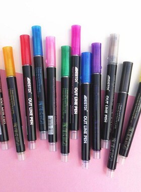 12 Color Metal Paint Marker Pen set Double Line Pen Outline
