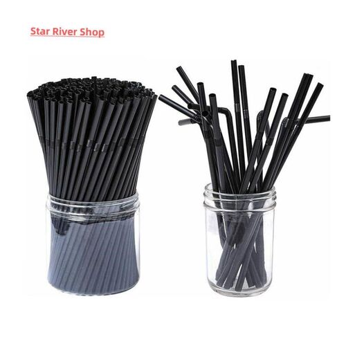 100pcs/Set Black Cocktail Straws Black Plastic Straw For Bir