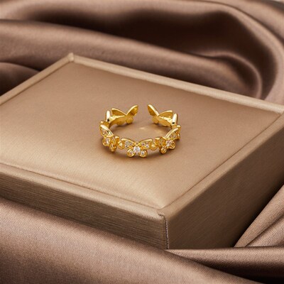 New Fashion Butterfly Rings Shiny Cubic Zirconia Leaves Geom