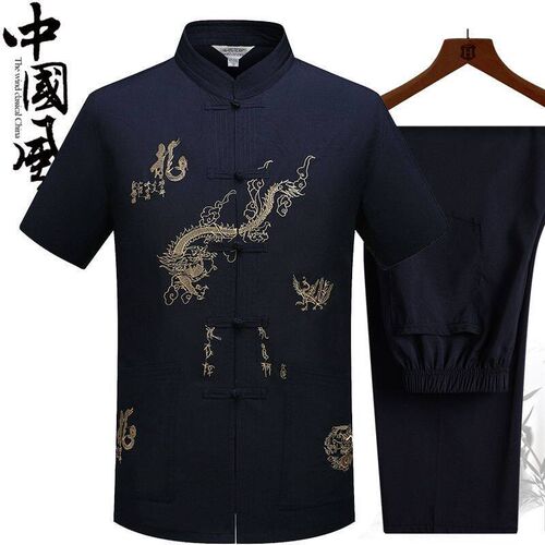 Tang Suit Middle-aged and Elderly Mens Hanfu Summer Dads S