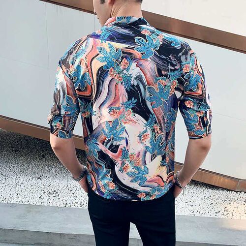Summer new three-quarter sleeve shirt tend personality maple