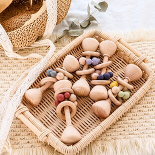 1pc Baby Toys Beech Wooden Rattle Hand Bells Toys Of Newbron
