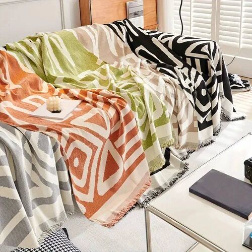 Boho Style Chenille Sofa Towel with Tassels, Double-side, fo