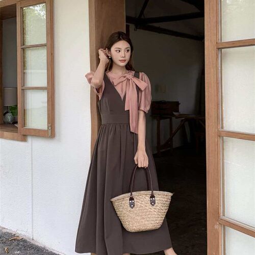Stylish Strap Short-sleeved Shirt + V-neck Loose All-match S