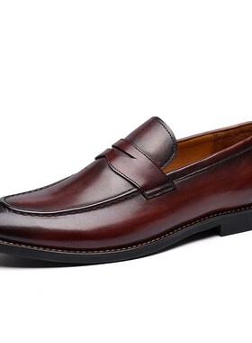 slip-on business shoes men loafers 真皮一脚蹬皮鞋男 头层牛皮