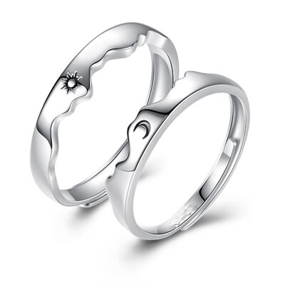 2Pcs Sun Moon Couple Rings Open Adjustable Ring Eachother Lo