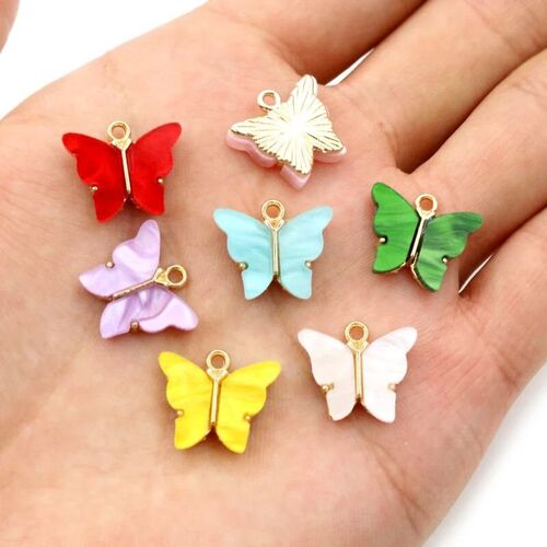 10pcs 14x16mm Acrylic Butterfly Charms Alloy Metal Charm Pen