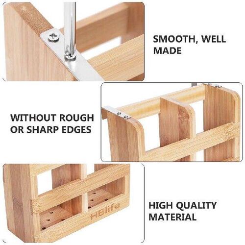 Bamboo Wood Dish Drying Rack Kitchen Utensils Holder