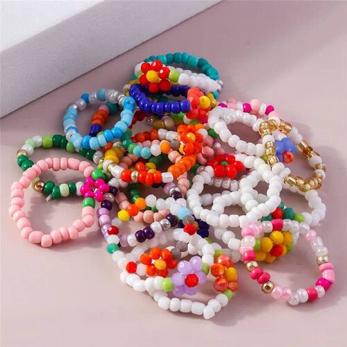 Korean Colorful Small Flower Ring Sets Bohemia Handmade Mult