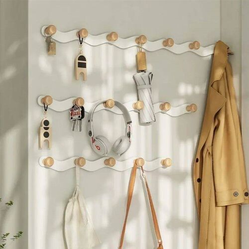 Coat Hanger Wall Mount Creative Wave Iron Hooks Row No Punch