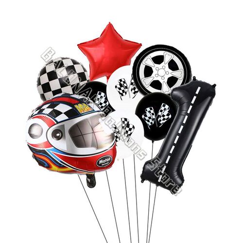 5/9pcs Race Car Theme Balloon Set With 30inch Number Balloon