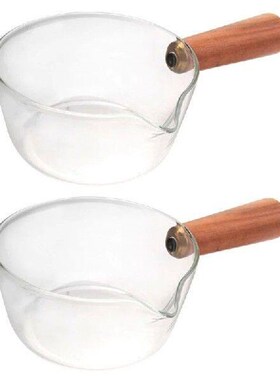 LUDA 2X Glass Milk Pot With Wooden Handle 400Ml Cooking Pot