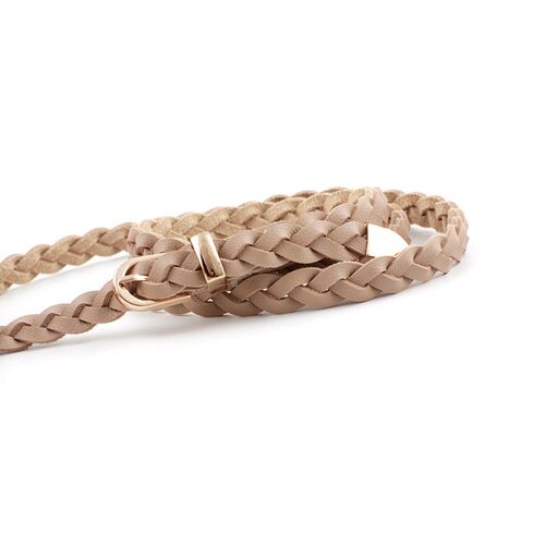 Womens Dress Thin Belt PU Leather Braided Belt Golden Pin B