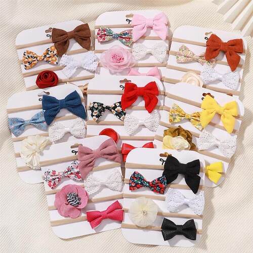 5Pcs/lot Baby Elastic Nylon Headband born Lovely Flower Lace