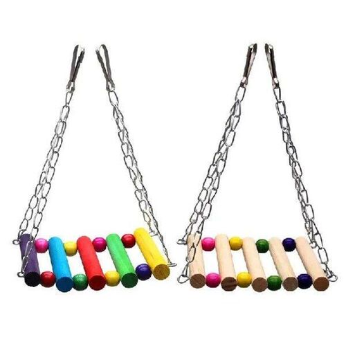 Bird Ladder Bridge Colorful Wooden Swing With Metal Chain
