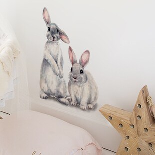 Two Childrens Home Deco Sticker Room Wall Rabbits Cute Kids