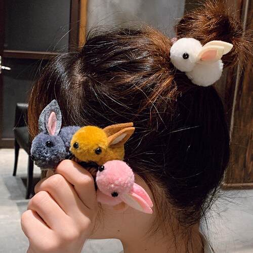 Korean Childrens Hair Clips Cute Rabbit Elastic Hair Rubber