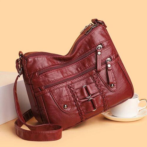 Retro multi pocket crossbody bag, soft synthetic leather sho