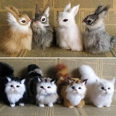 Simulation Rabbit Owl Cat Fox Ornament Furs Squatting Model