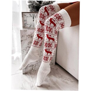 Womens Snowflake Socks High Print Thigh Christmas