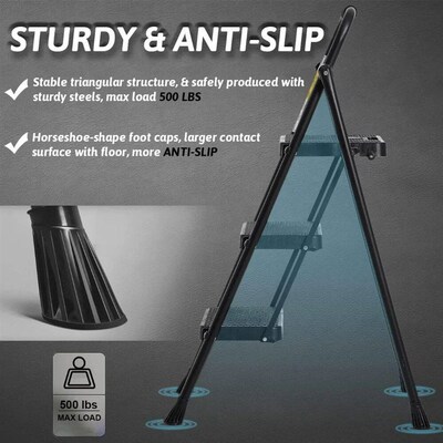 Step Ladder 3 Step Folding with Handgrip, 500Lbs Steel Step