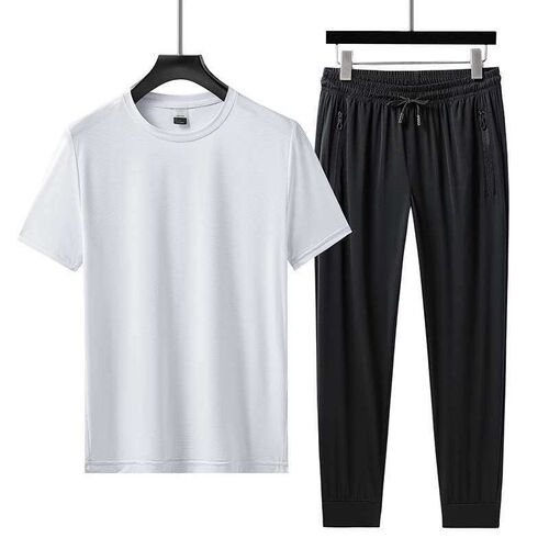 Summer Ice Silk Solid Color Casual Suit Mens New Short-slee