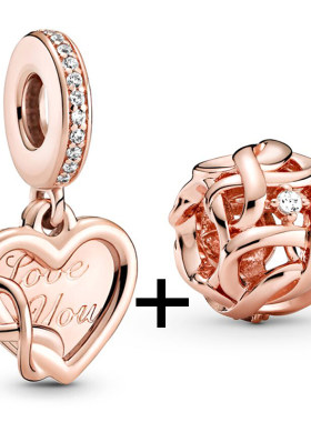 2Pcs Silver Color 45 Styles Pink Beads Pendant Fits DIY Bran