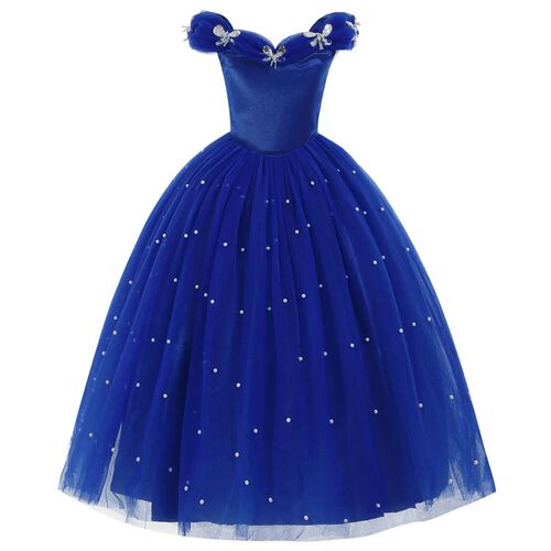 Deluxe Sapphire Mesh Ball Gown Toddler Girls Off Shoulder El