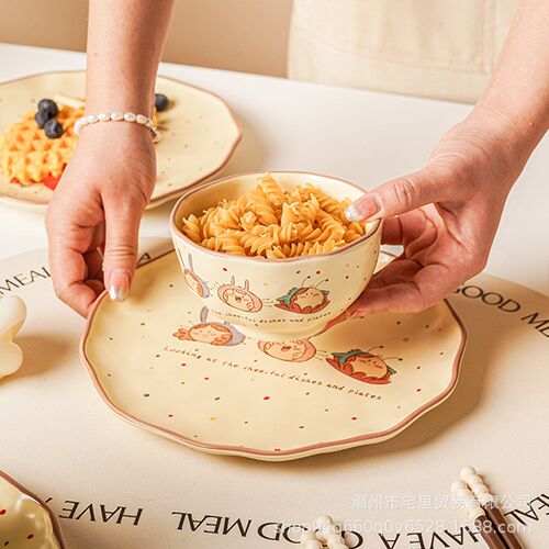 Bowl and Dish Set Home Ceramic 2024 New Cute Cream Style Wed