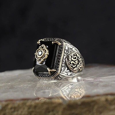 Retro Handmade Turkish Signet Ring for Men Vintage Silver Co