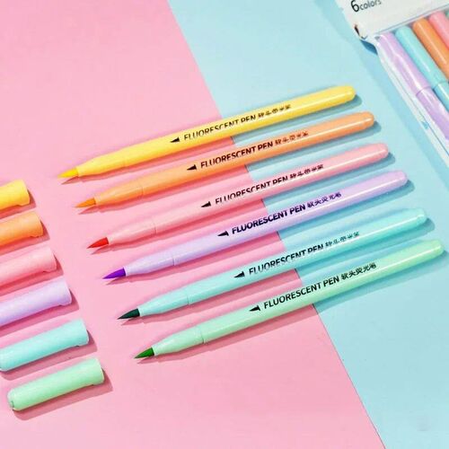 6 colors Soft Brush Fluorescence Pen Set Pastel Markers Brus