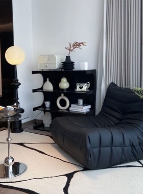 不规则客厅黑白条纹高级感地毯茶几毯奶油风卧室地垫防水可擦免洗