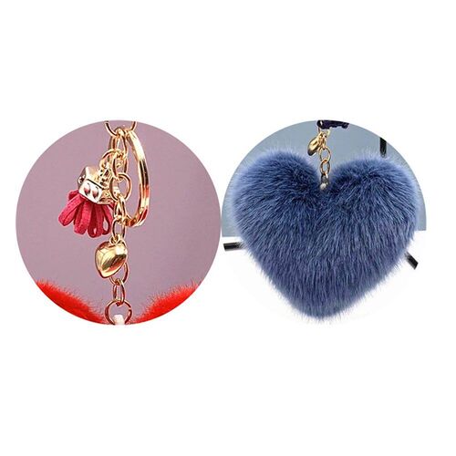 Colorful Heart Pompom Keychain Mini Tassel Pendant for Women