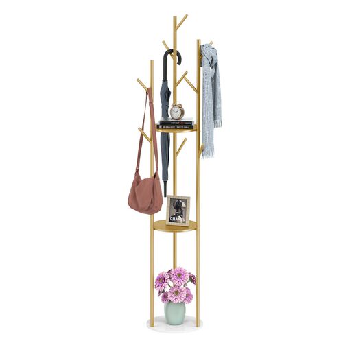Marble Metal Coat Rack Freestanding with 3 Storage Shelves a