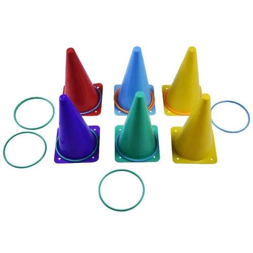 Throwing Plastic Circles Cone Obstacle Bucket Party Backyard
