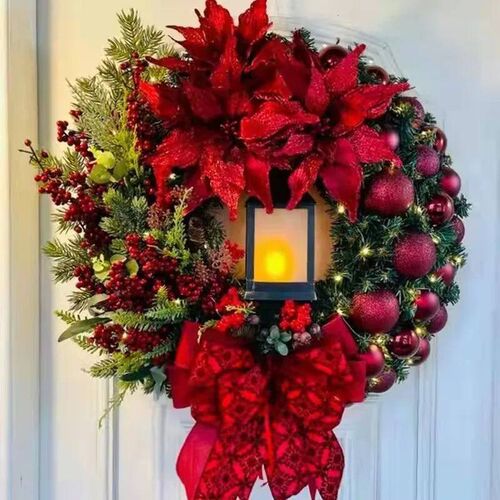 30cm Christmas Wreath With Lantern Front Door Garland With L