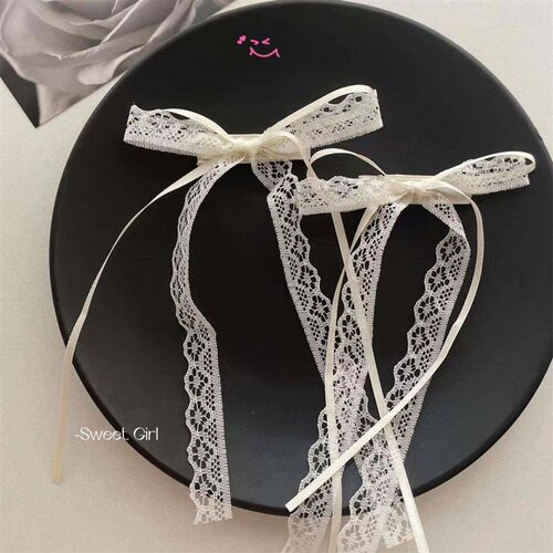 2Pcs Sweet Long Hairpins Lace Bow Hair Clips Women Barrettes