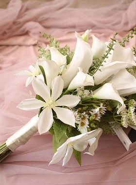 仿真花白色马蹄莲新娘婚礼结婚手捧花假花把束影楼领证花拍照道具