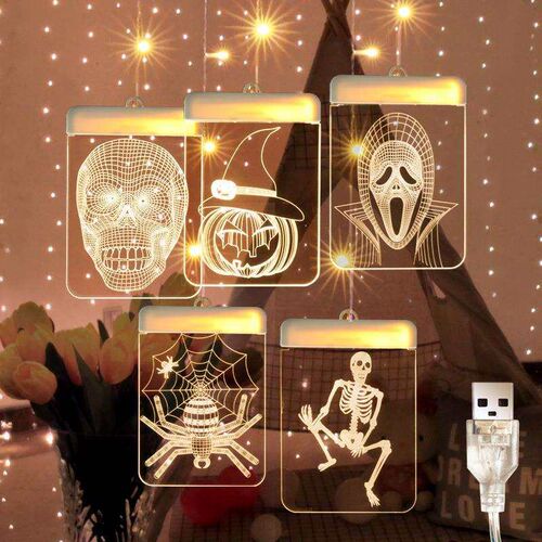 5pcs Halloween glow suction cup light jack-o-lantern pendant