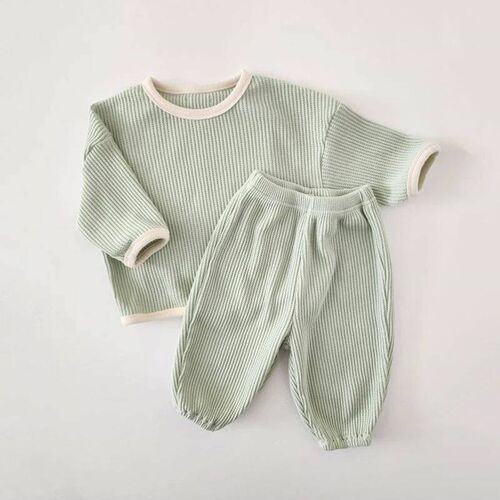 Korean Style Children Clothes Suit Waffle Cotton Pullover+Pa