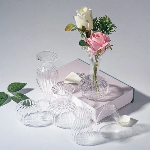Nordic Transparent Glass Vase Creative Striped Flower Arrang