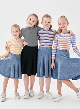 kids girl spring summer srechy striped half zipper tee with